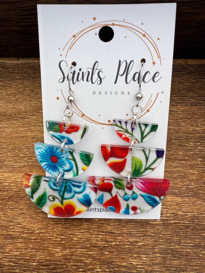Handcrafted Bohemian Talavera Floral Dangle Earrings for wholesale by Saints Place Designs