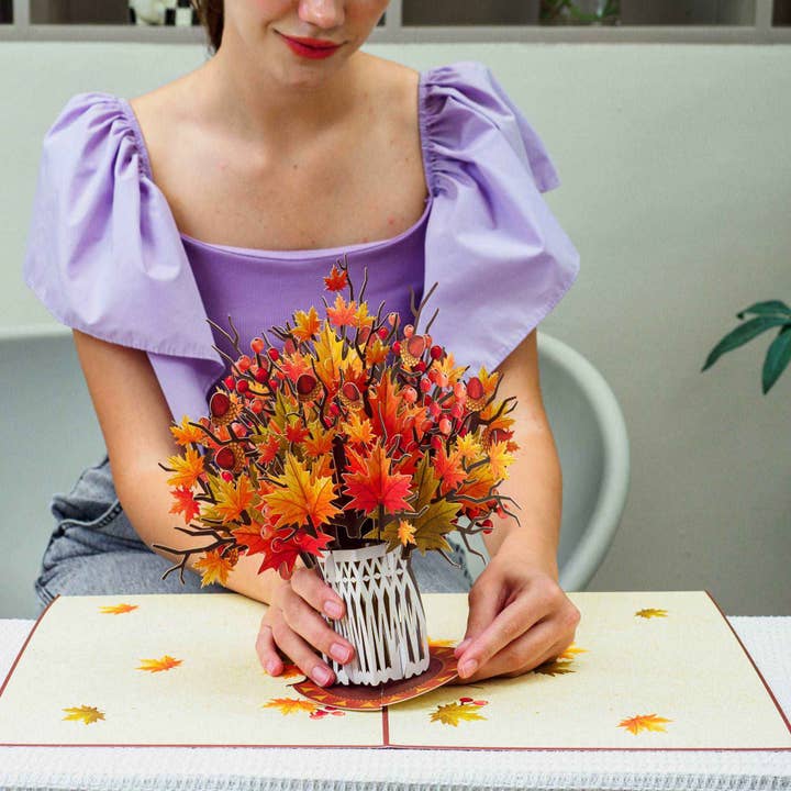 Paper Love – Engroshandel Hverdagshilsen kort – HugePop Pop Up Ahornblad med Aftagelig Buket2