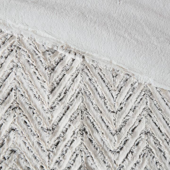 Olliix - Wholesale Bedding Set - Chevron Faux Fur Comforter/Duvet Cover Set, Grey