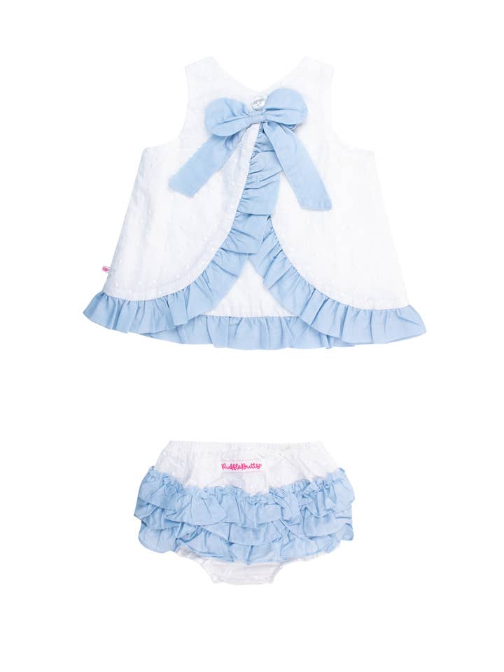 Baby Girls White & Light Blue Swiss Dot Swing Top & Bloomer Set
for wholesale on Faire
