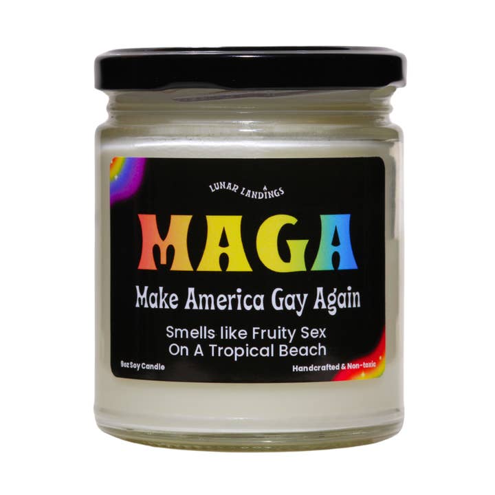 Smells Like Making America Gay Again Soy Candle for wholesale by Lunar Landings
