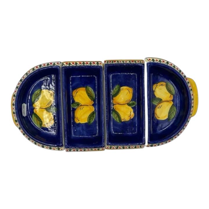 Vassoio per Antipasti a 4 Scomparti Blu con Motivo Geometrico di Limoni di Sorrento e… per la vendita all'ingrosso da parte di Made in eatalia