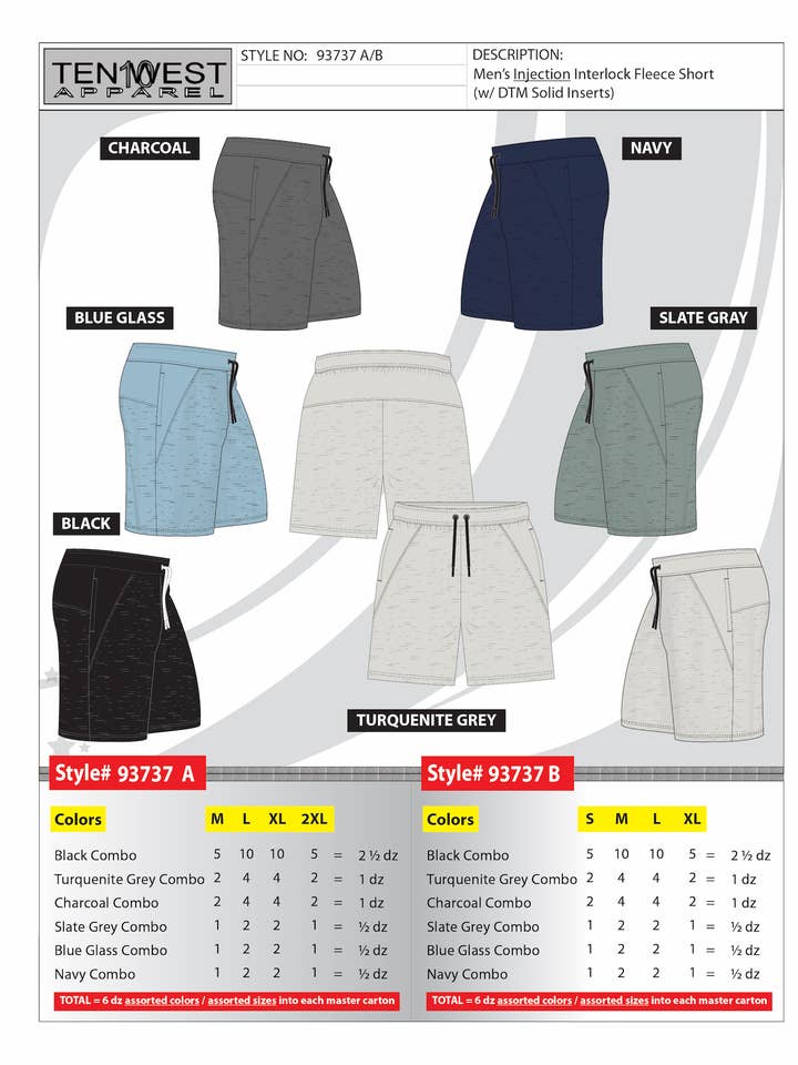 Short interlock tendance pour hommes S-XL - 93737B pour la vente par Ten West Apparel