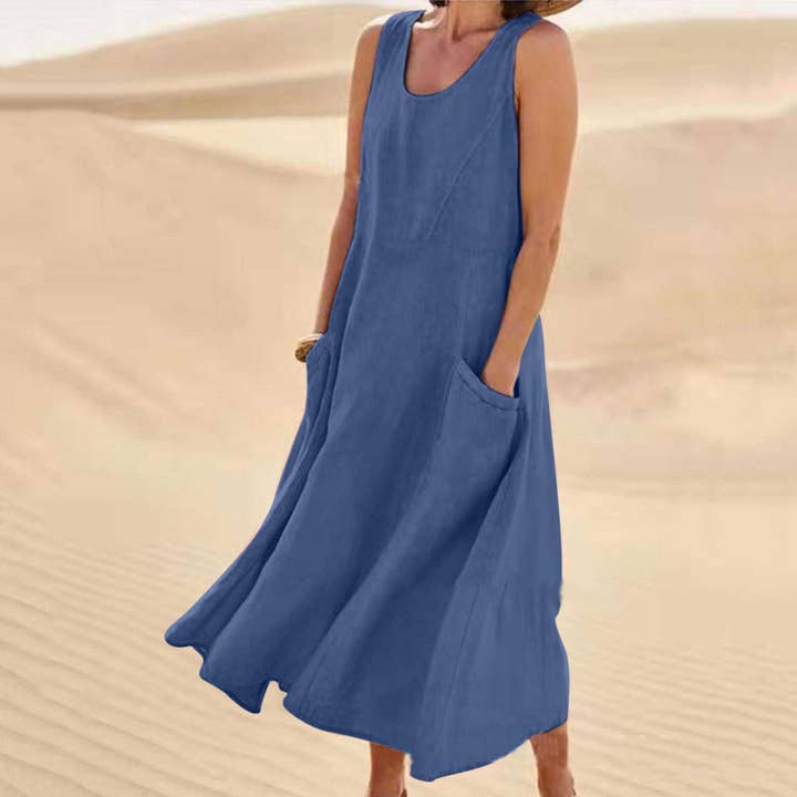 Hope & Sunshine - Wholesale Dress - Women's - Sleeveless Linen Dress with Pockets11