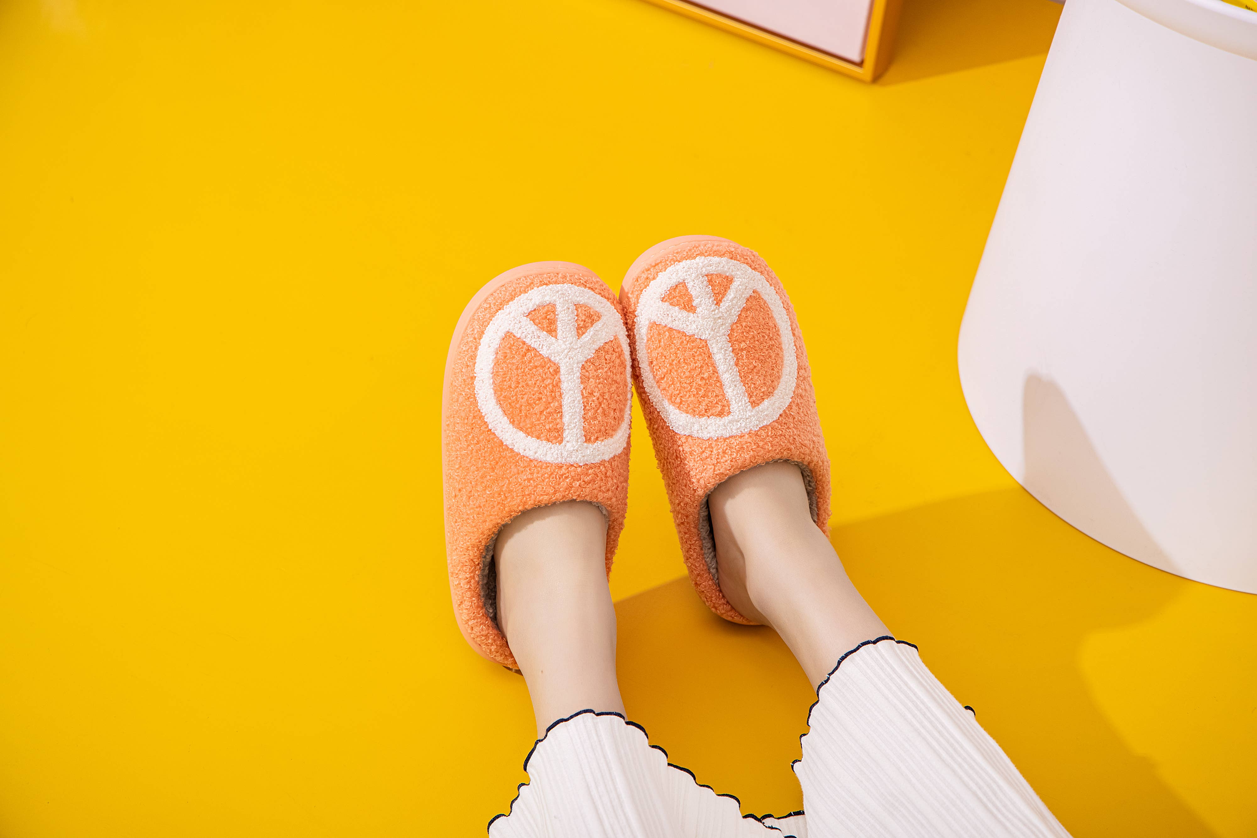 Peace Symbol Illustrated Plush Fur Slip on Slippers for wholesale on Faire5