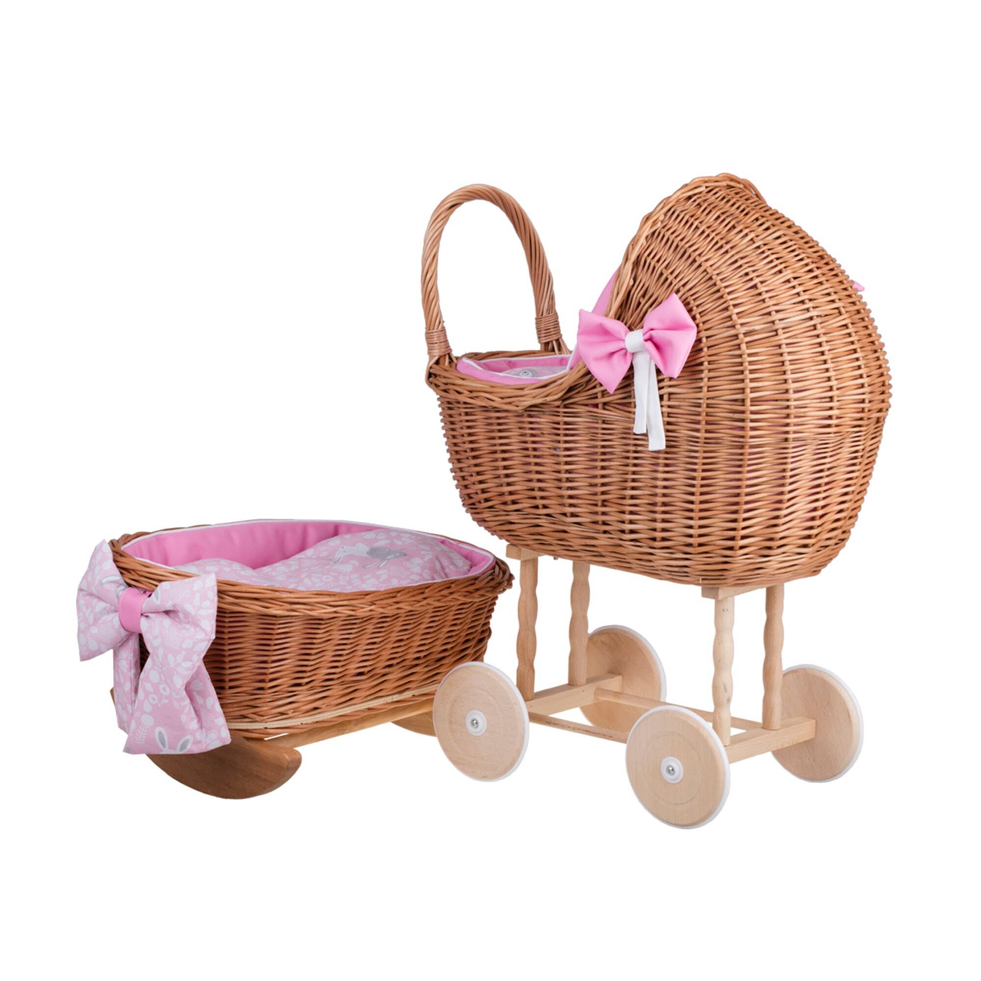 The Wicker Stories - Wholesale Doll Accessory Kit - Kids - High Wicker Pram And Cradle With Bedding6