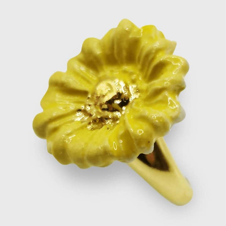 Bague jaune et or Marguerite Fleur for wholesale by Corinne Ceramique