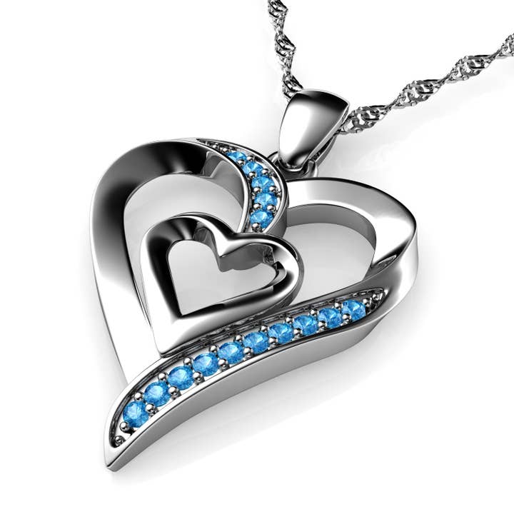 DEPHINI Heart Necklace - 925 Sterling Silver Blue CZ Crystal for wholesale by DEPHINI