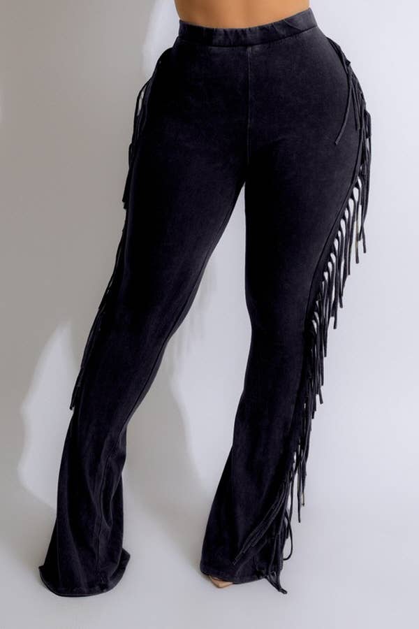 5besties inc - Wholesale Pants - Women's - Mineral Wash Fringe Detail Pants5