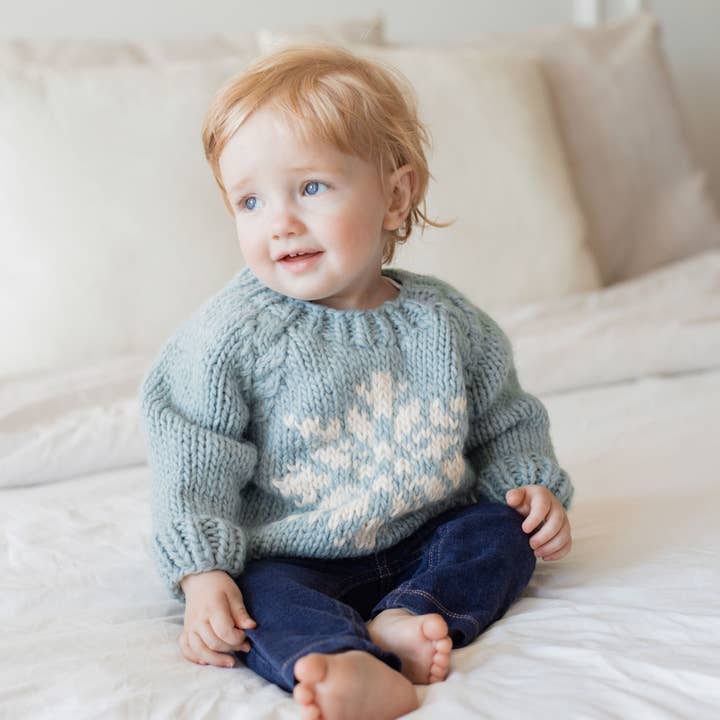 Huggalugs - Wholesale Knit Sweater - Baby - Snowflake Surf Blue Crew Neck Sweater Baby & Toddler SALE2