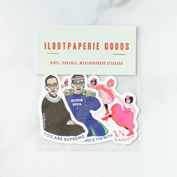 Ruth Bader Ginsburg RBG and Girls Can Can Can Sticker Set for wholesale by ILOOTPAPERIE