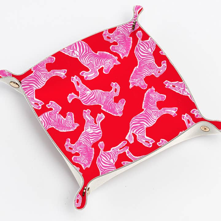 Aspen Lane - Wholesale Jewelry Dish - Cute trinket gift tray catchall | leather pink & red zebra1