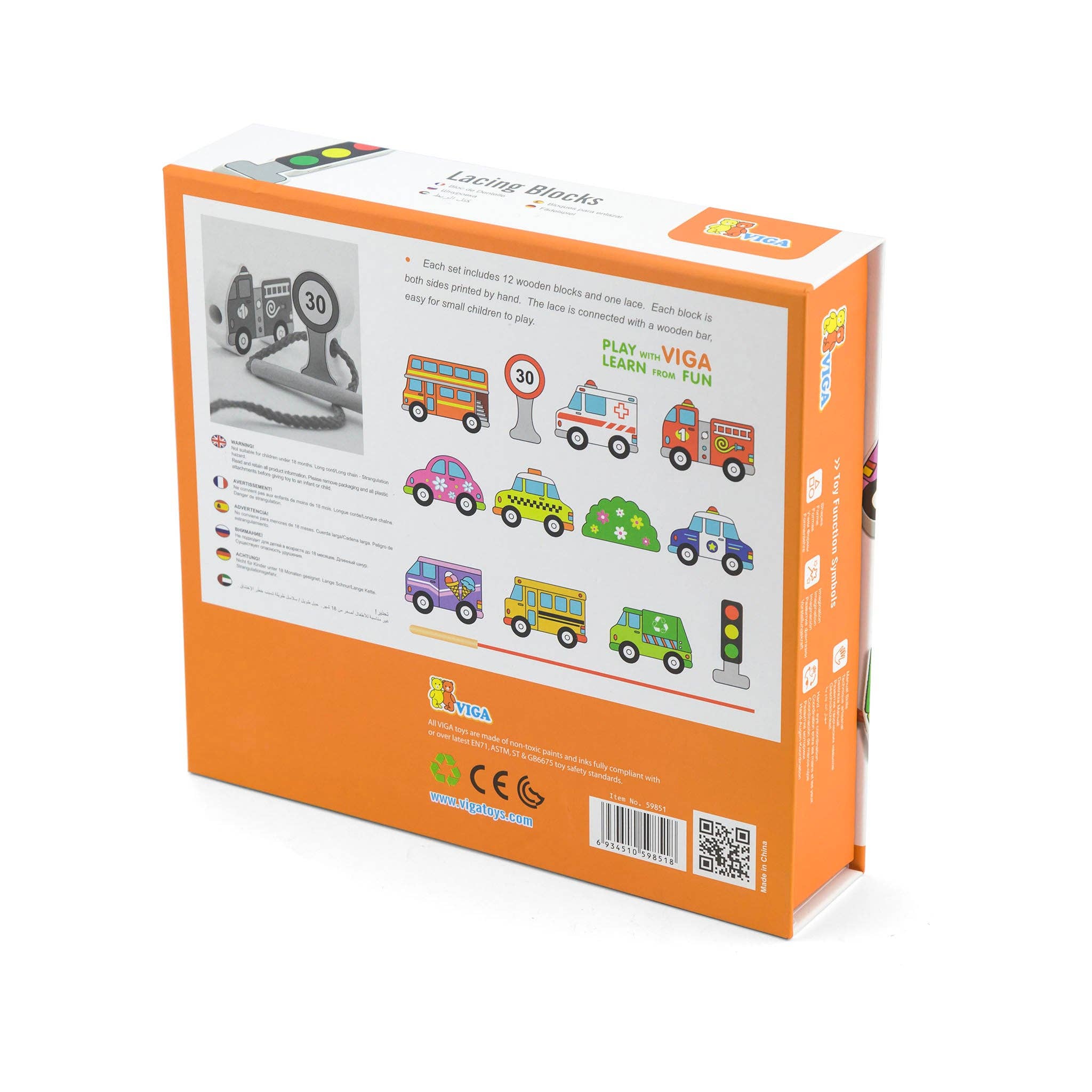 Kinder Life Inc. - Wholesale Toy Set - Kids - Lacing Blocks Transportation set- motor skills development with imaginative play.7