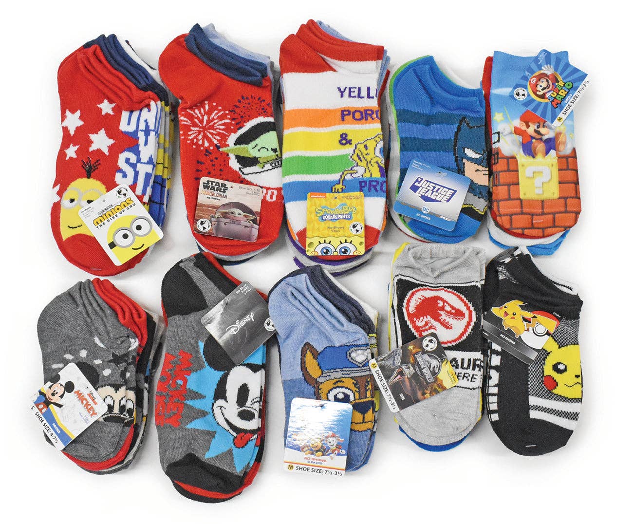 Infinite Basics - Wholesale Socks - Kids - 20-Pairs Licensed Assorted Kids' No-Show Socks0