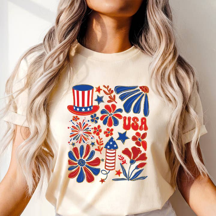 T-shirt graphique USA 4 juillet pour la vente par Happy Mail Wholesale