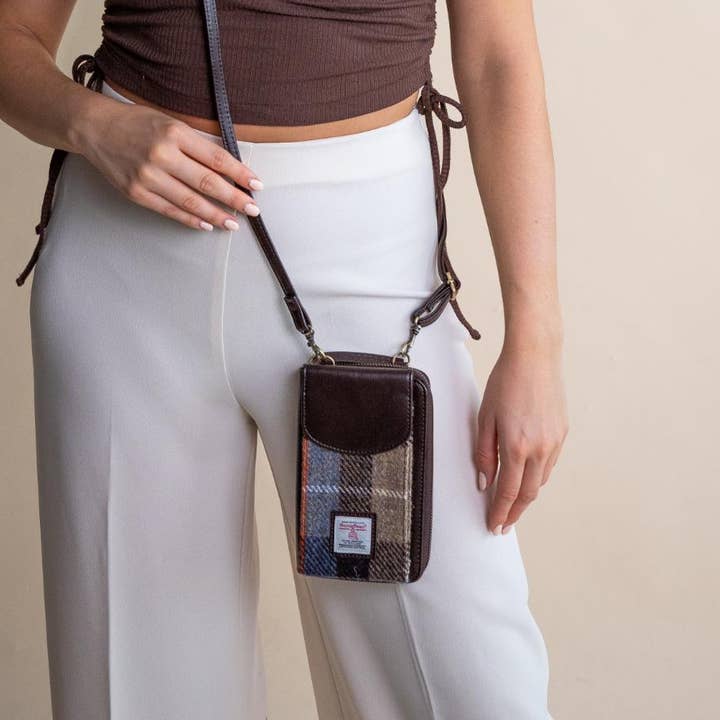 maccessori - Wholesale Backpack – Women's - Harris Tweed Phone Purse in Blue Brown Check1