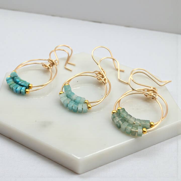 Small Gemstone Hoop Earrings - Silver or Gold for wholesale by Bijou by SAM