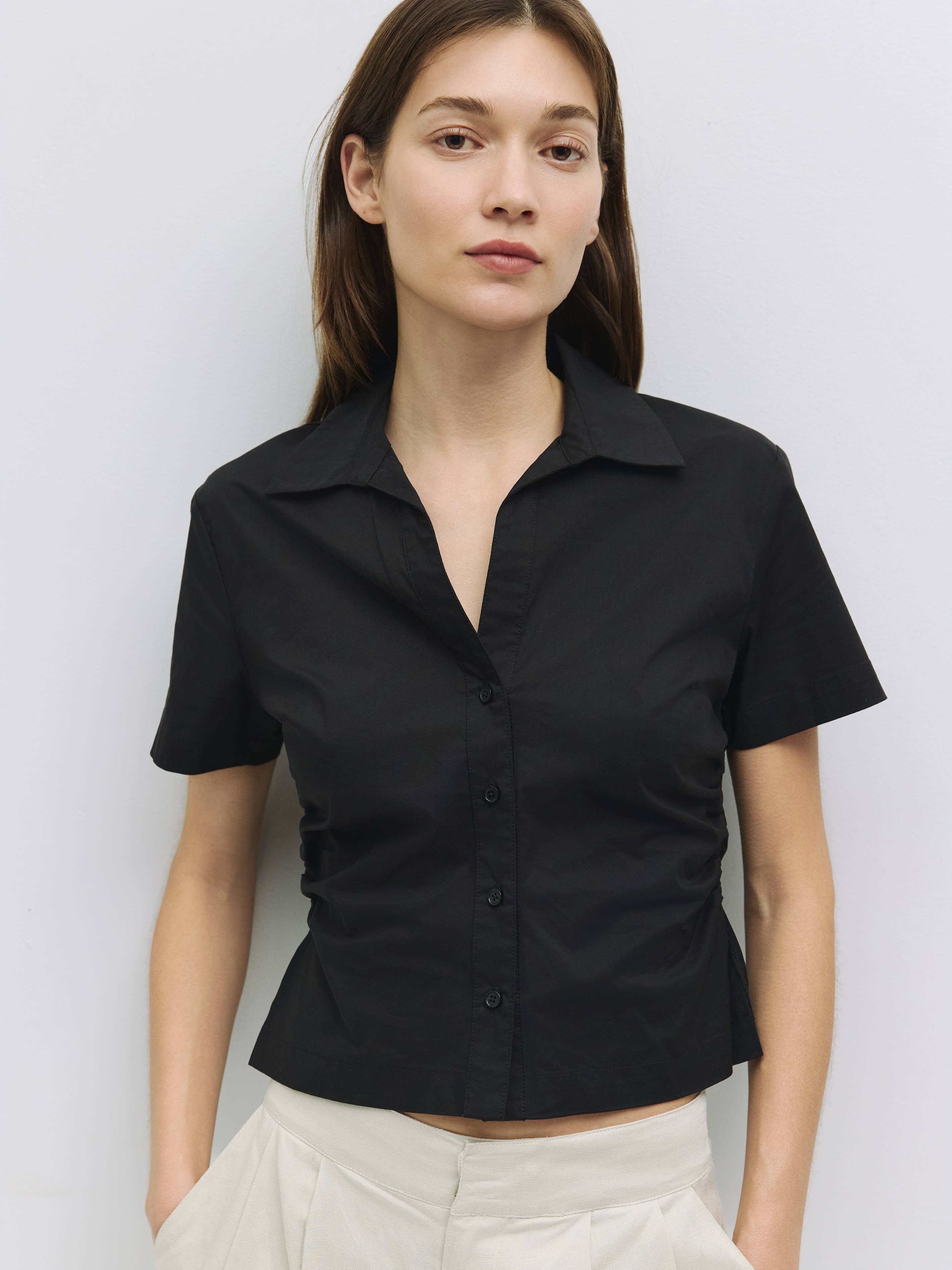MOD REF - Wholesale Shirt - Women's - The Saxon Top | Short Sleeve Button-Down Shirt1