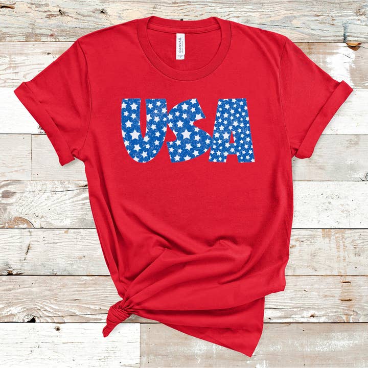 T-shirt graphique unisexe Bella Canvas USA Stars pour la vente par Avenue J