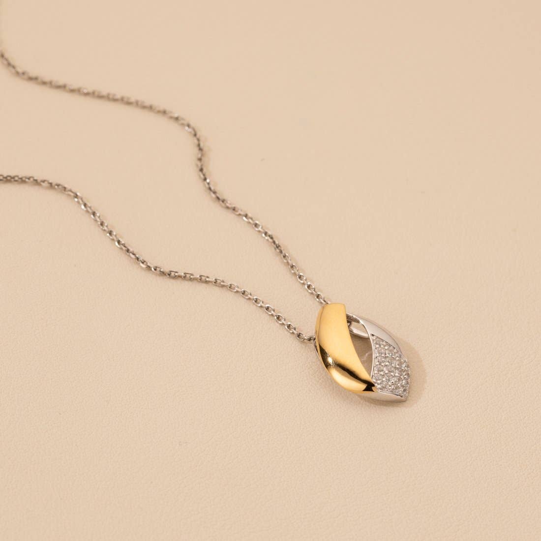 Peliani - Wholesale Pendant/Charm Necklace - Two-Tone Sterling Silver Embellished Open Teardrop Pendant2