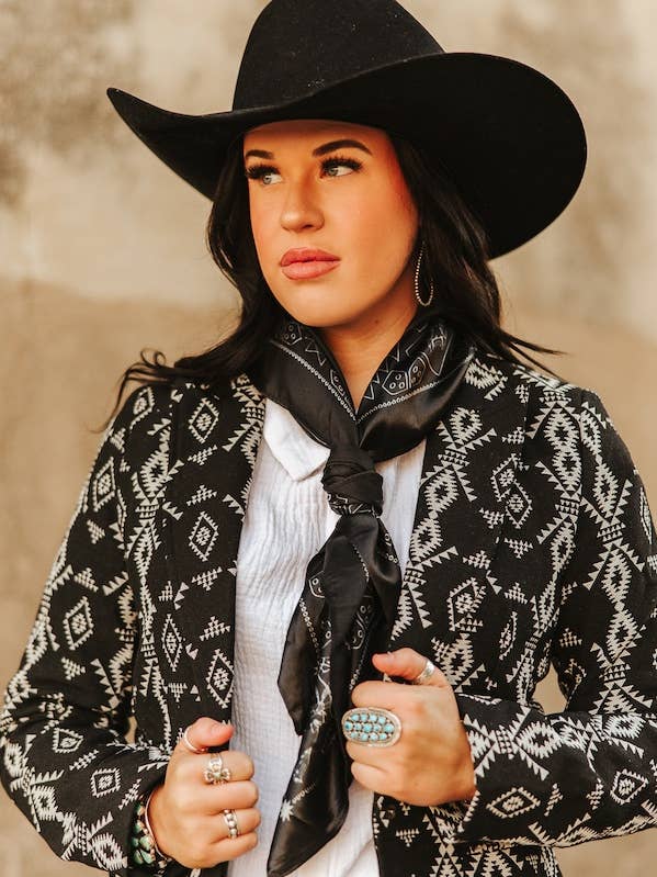 Black Western Paisley Printed Wild Rag for wholesale by LUCKY & BLESSED