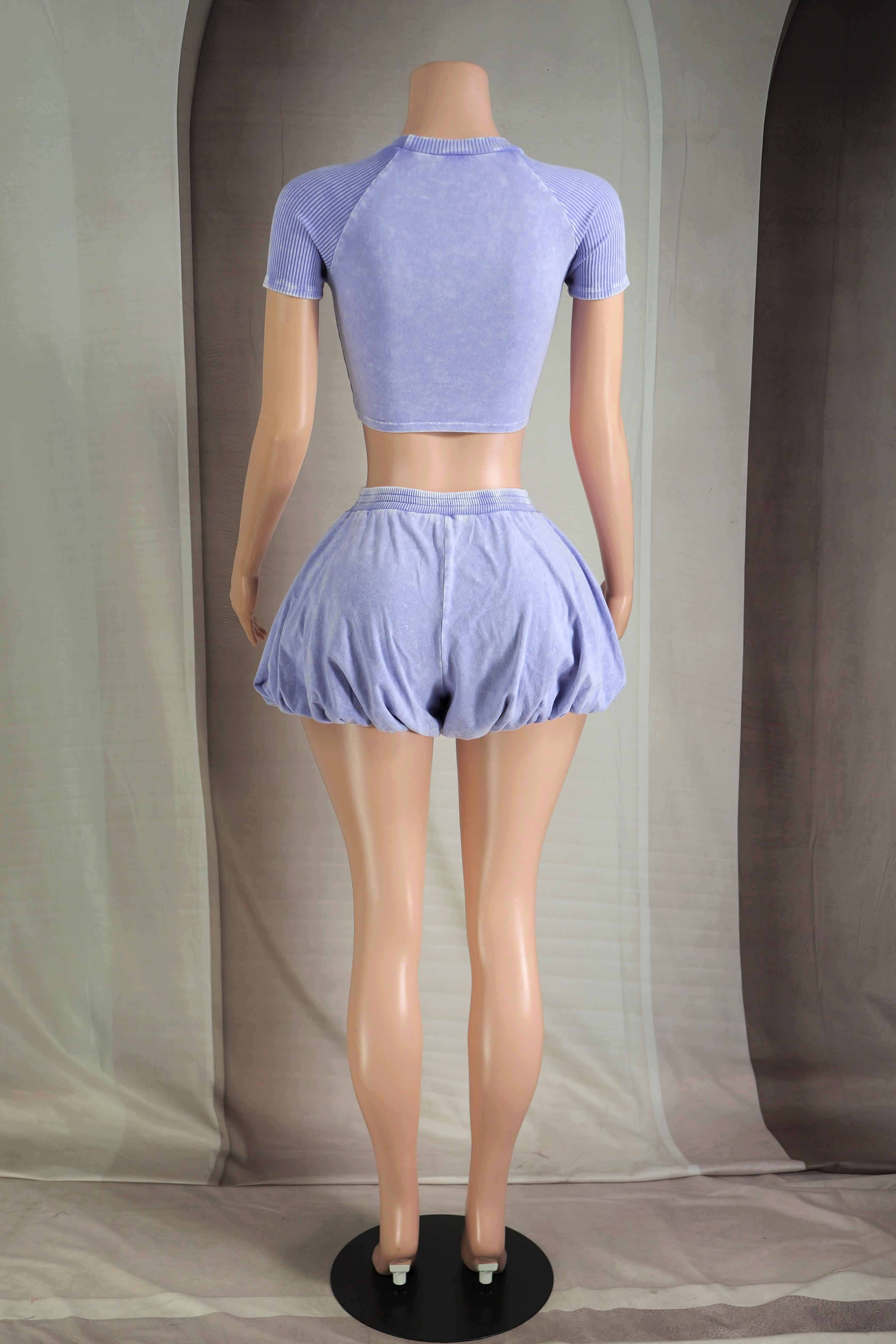 Dalia Studio - Wholesale Top & Pant Set (NOT Loungewear) - Women's - MINERAL WASH GRAPHIC TOP & BUBBLE SHORT SET2