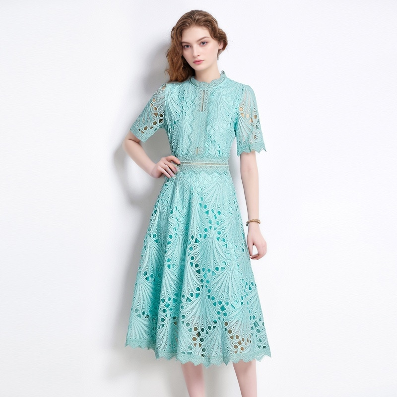 Productseeker – wholesale Klänning - Dam – DR570Y sommarklänning med rund hals och spetsdetaljer, vid kjol8