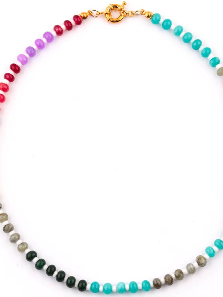 Gemstone Candy Bead Rainbow and Charm Collector Necklace for wholesale by HoopLa
