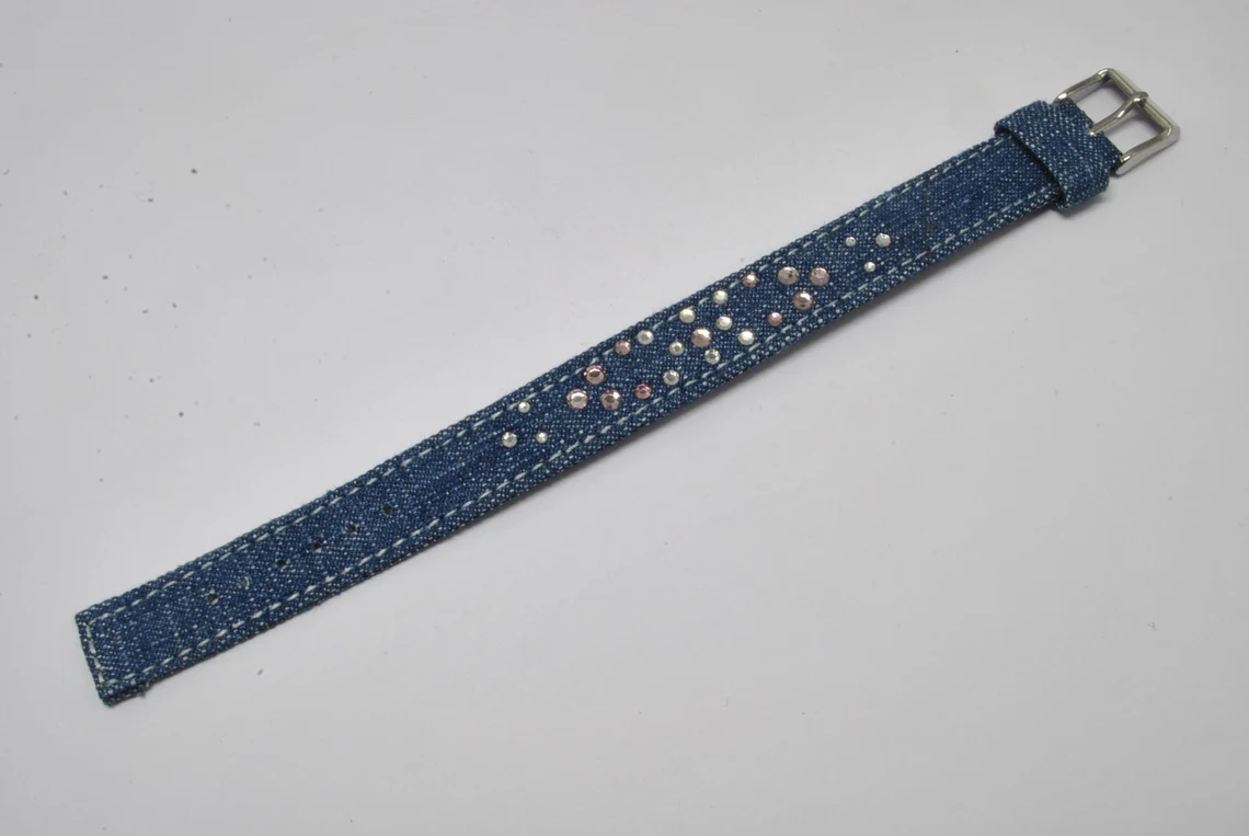 Declic - Vente Bracelet jonc - Bracelet jeans et cristaux 16F, vente par 5 modèles assortis9