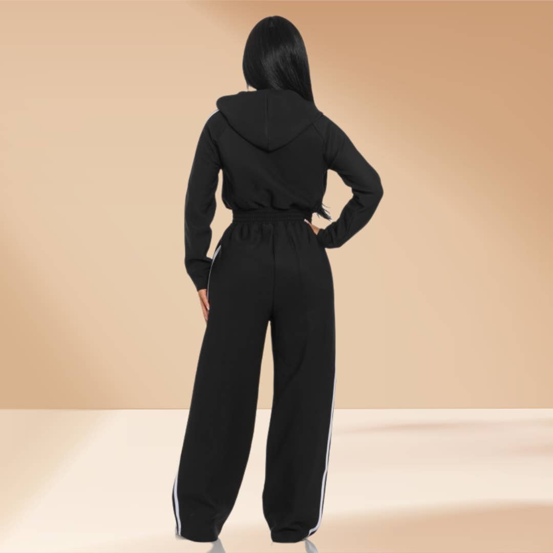 Celystrends - Wholesale Jumpsuit - Women's - Jumpsuit Hooded Lined Fleece Side Stripes 1