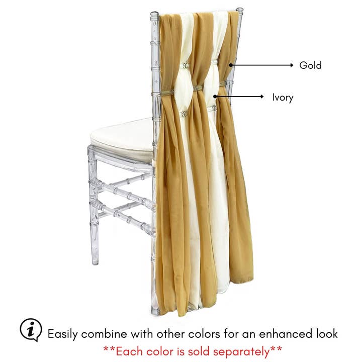 YOUR CHAIR COVERS - Wholesale Chair/Sofa Slipcover - 5 Pack 6 Ft Chiffon Chiavari Chair Sashes Ivory