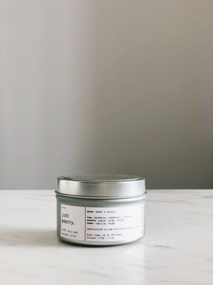 JUST PEACHY | 100% SOY TRAVEL SIZE CANDLE for wholesale by ALIBI NYC