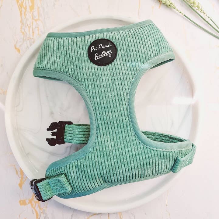 Sage Green Cord Puppy Harness XS-L (Spring/soft) for wholesale by Pet Pooch Boutique