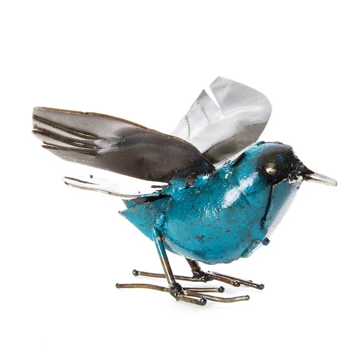 Swahili | AFRICAN MODERN - Wholesale Sculpture - Blue Recycled Metal Fluttering Bird Sculpture2