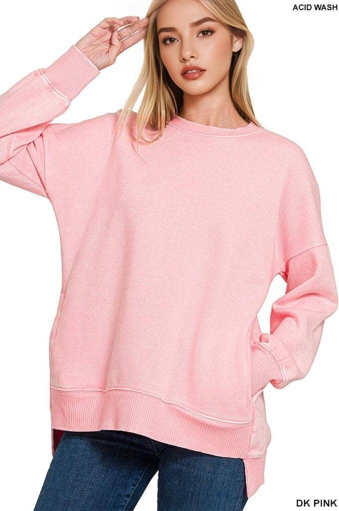 42POPS – Sweatshirt - Mulher por atacado – Pulôver de Fleece com Lavagem Ácida e Bainha Assimétrica com Bolsos SI-249801