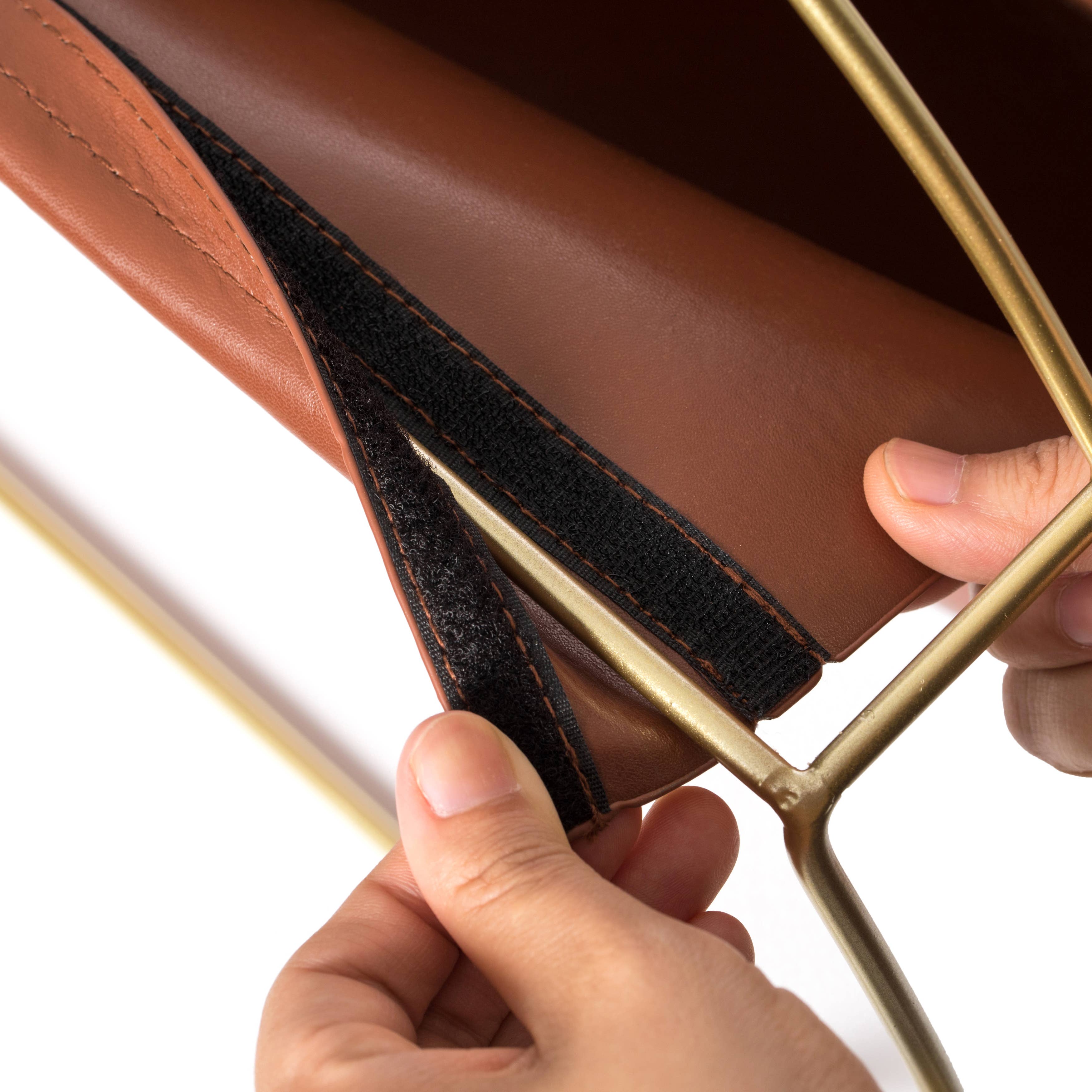 Quickway Imports - Wholesale Magazine Rack - Gold Metal and Brown Leather Freestanding Magazine Rack7