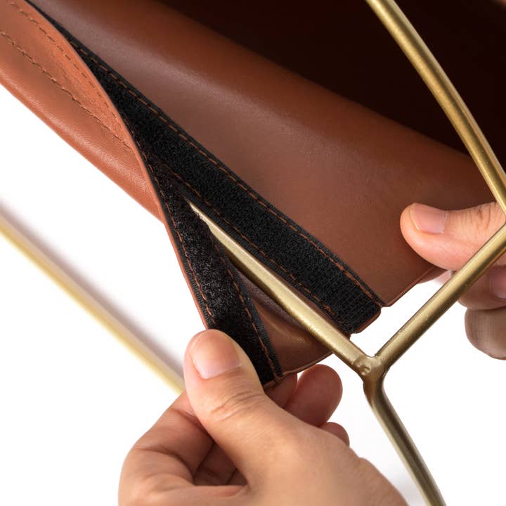 Quickway Imports - Wholesale Magazine Rack - Gold Metal and Brown Leather Freestanding Magazine Rack7