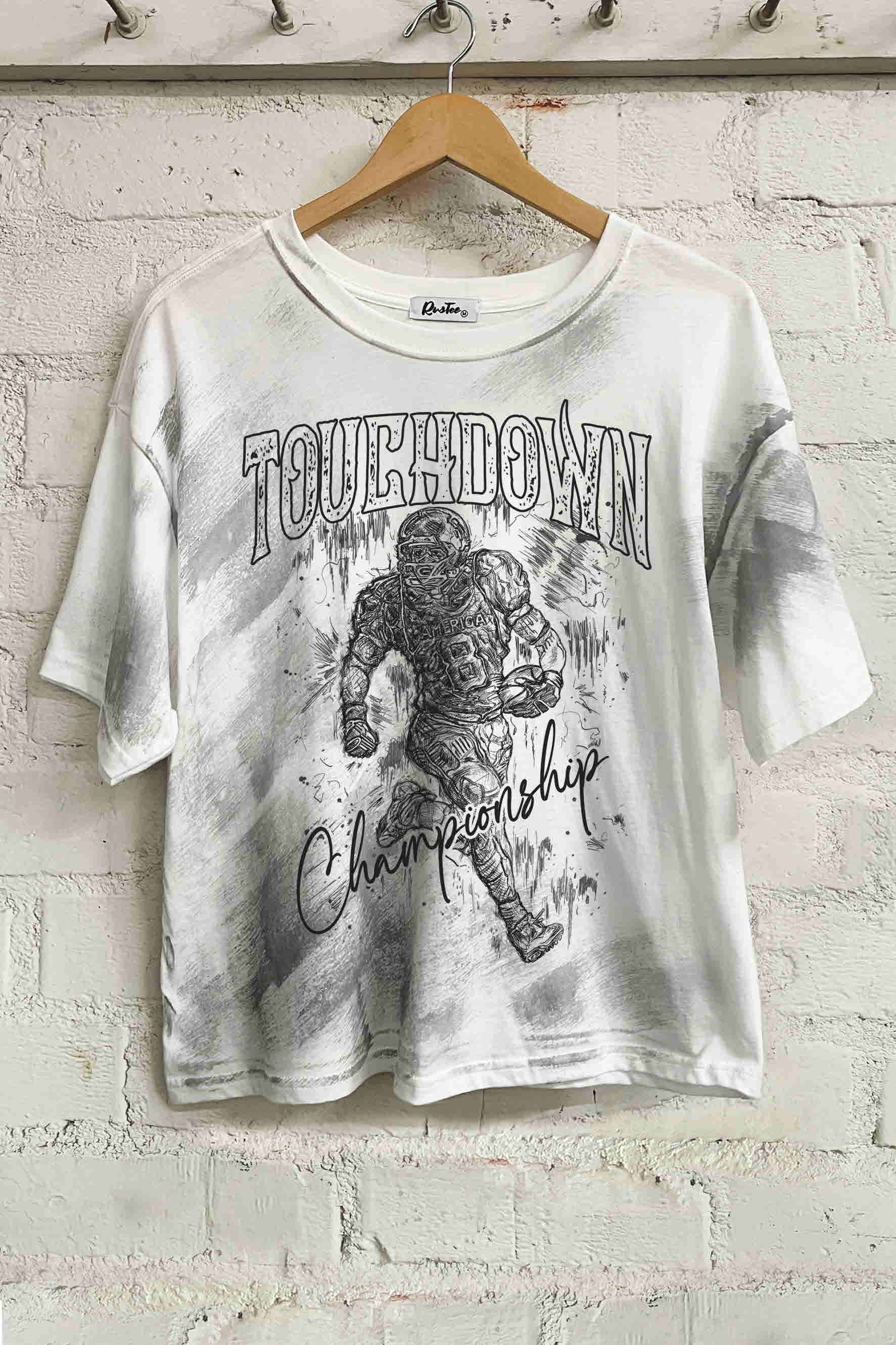 Rustee Clothing - Wholesale Screen Printed T-Shirt - Women's - TOUCHDOWN FOOTBALL-HAND DRAWN