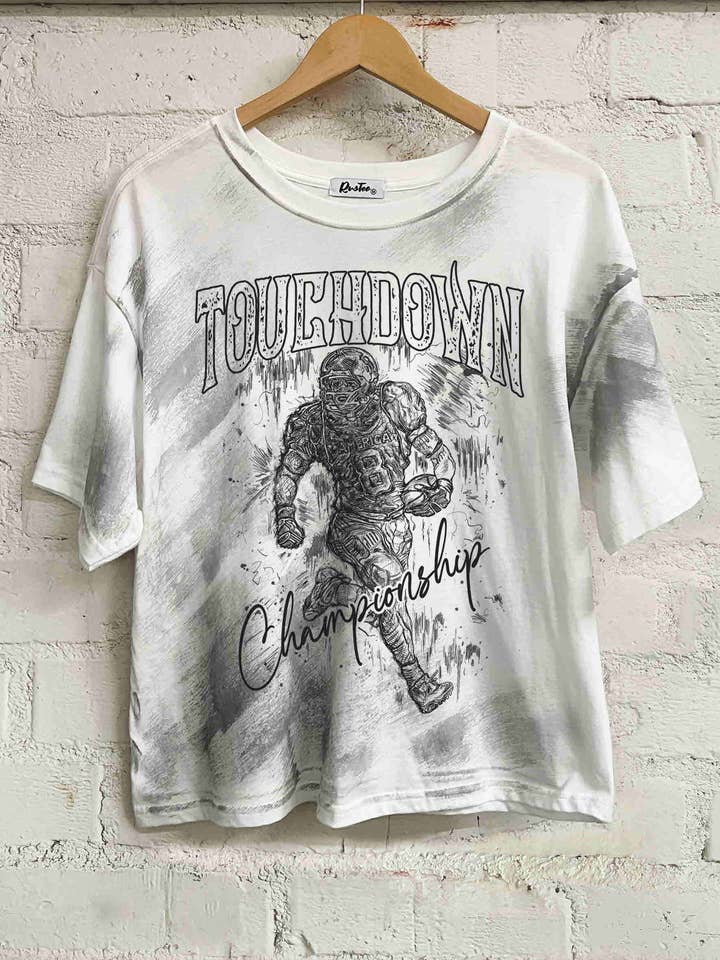Rustee Clothing - Wholesale Screen Printed T-Shirt - Women's - TOUCHDOWN FOOTBALL-HAND DRAWN0
