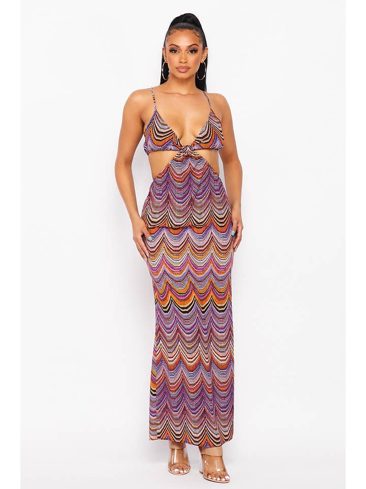 RIVIR - Wholesale Dress - Women's - CUTOUT PRINT MAXI DRESS-AM097D