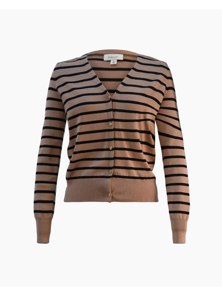 Beige Black Forcast Women's Arabell V-neck Stripe Cardigan for wholesale on Faire4