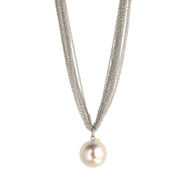 Halo Pearl Pendant Necklace in Silver for wholesale by Catherine Page Jewelry