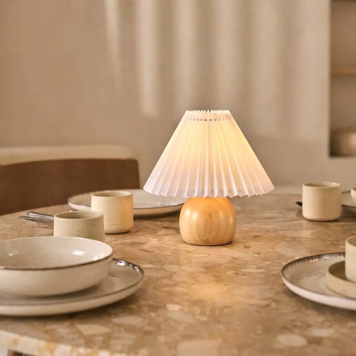 Tavellio - Wholesale Accent/Desk Lamp - Nathalie Light Brown Modern and Retro Rechargeable Lamp l Dimmable, Wood and Paper Beautiful Paper Shade2