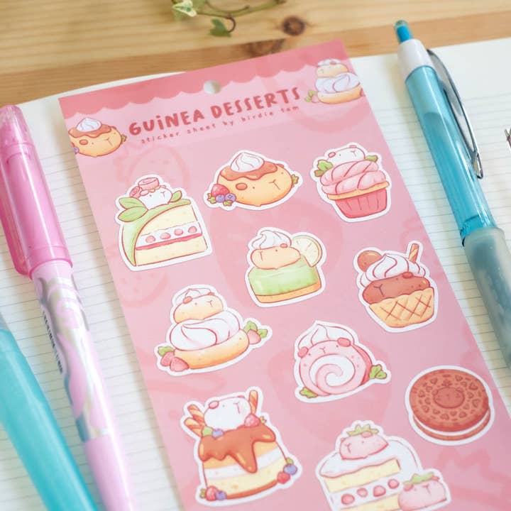 Sticker sheet - Guinea pig desserts for wholesale by Birdie Tam