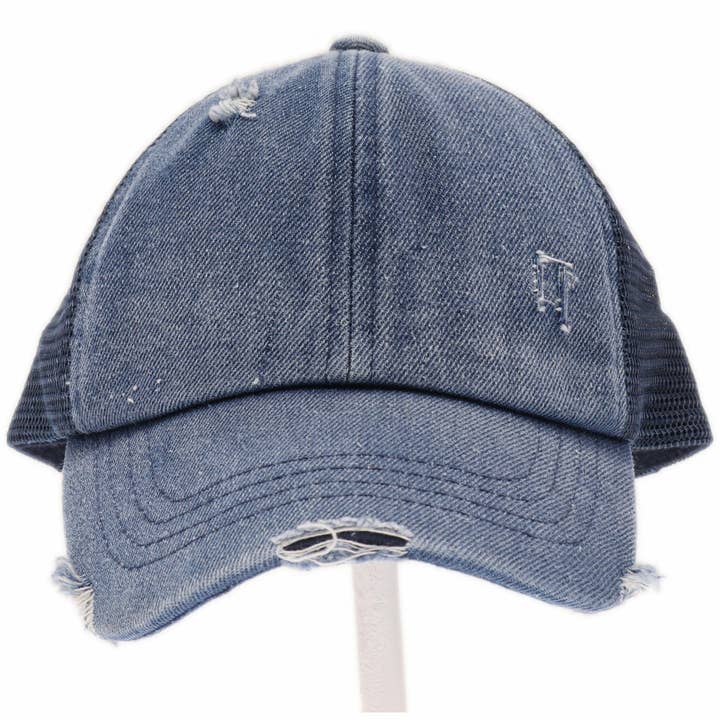 C.C Beanie - Wholesale Baseball Cap - Kids - KIDS Distressed Criss-Cross High Ponytail CC Ball Cap KIDSBT