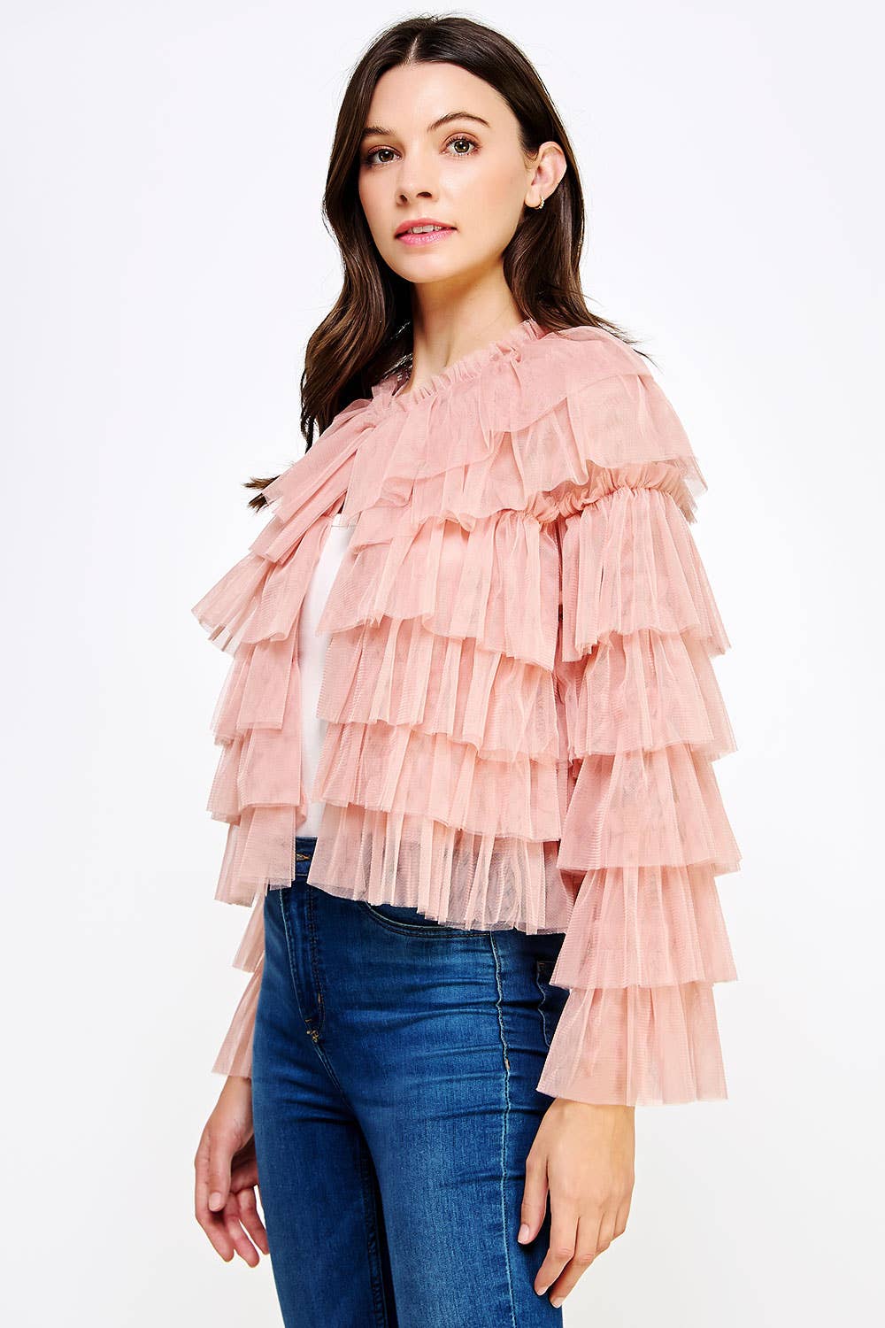 Strut & Bolt – Engroshandel Cardigan - Dame – Lag-på-lag-frynset tyl-cardiganjakke9