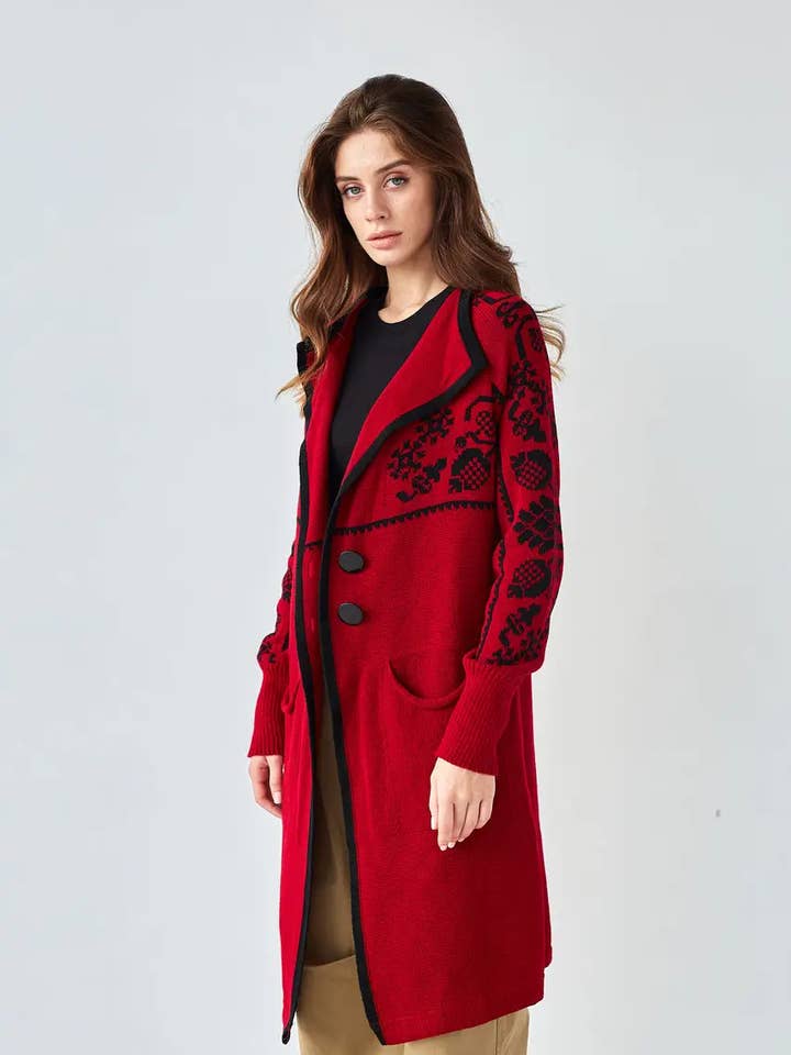 Strikket cardigan Hundrose Hyben Kirsebær for engroshandel hos Handmade Originals Ukraine