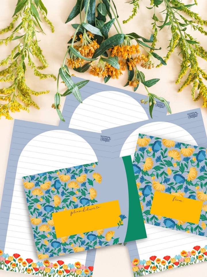 Set di lettere graziose floreali (colori freddi) | posta carina | cancelleria per scrivere lettere per la vendita all'ingrosso da parte di Artful Geet Creations