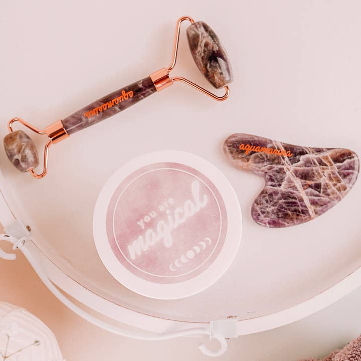 Aquamarina Beauty - Wholesale Face/Beauty Roller - Amethyst Roller and Gua Sha Set