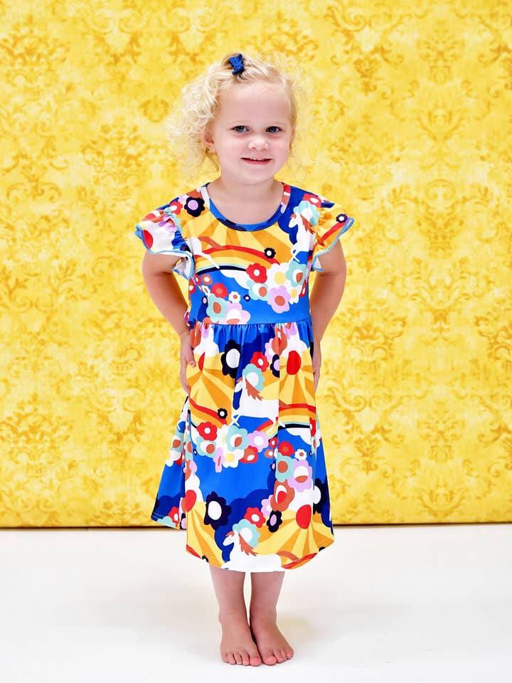 Painted Horse Long Flutter Milk Silk Dress for wholesale by Great Lakes Kids Apparel